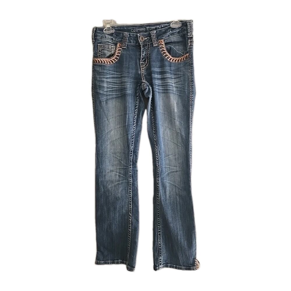Cowgirl Tuff Co Blue Denim Bootcut Low Rise Western Jeans Womans Size‎ 26x33